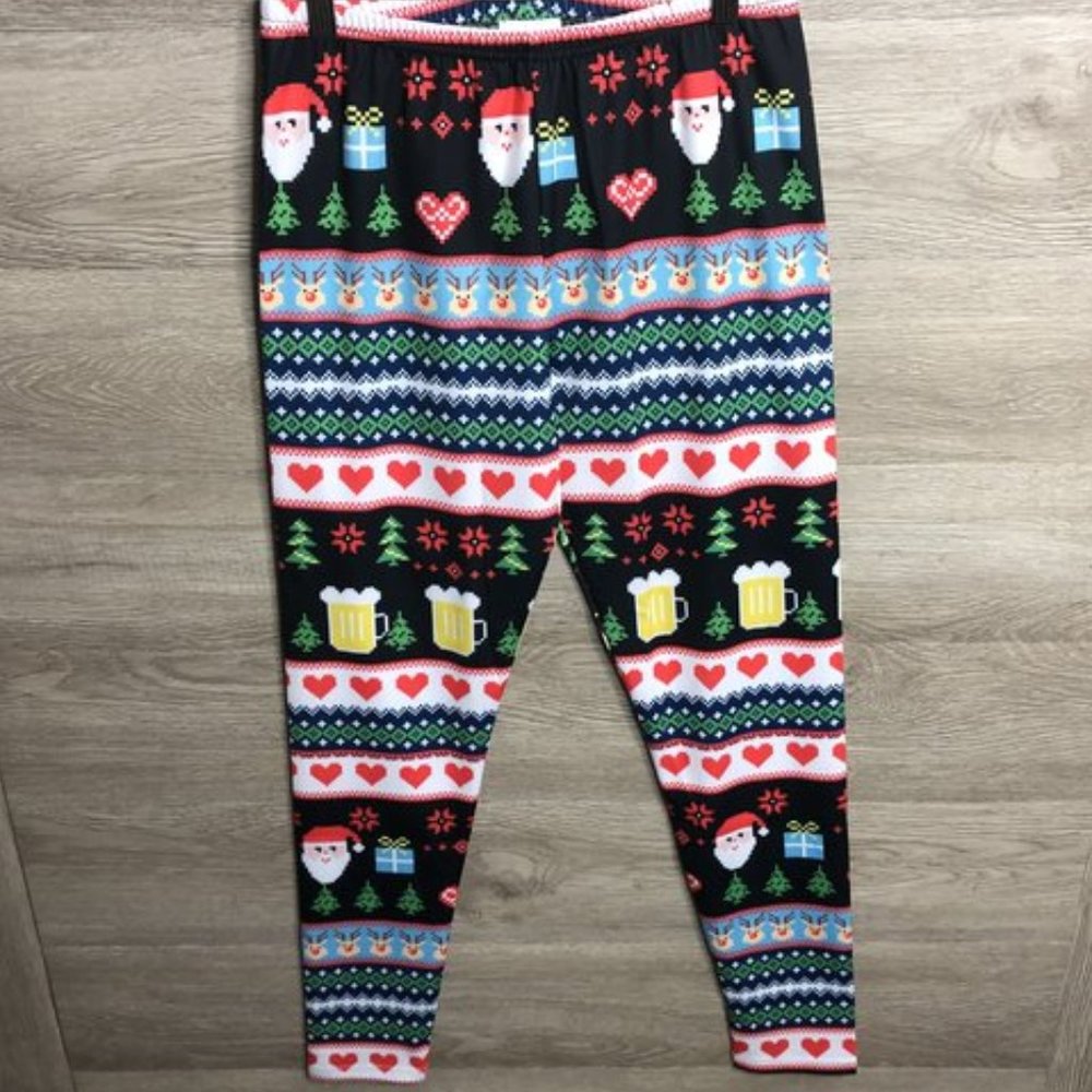 CowCow Womens Large Christmas Tree Retro Leggings